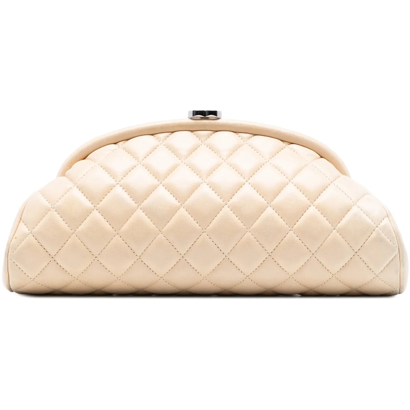 Chanel Pochette Quilted Lambskin Timeless Kisslock Clutch braun