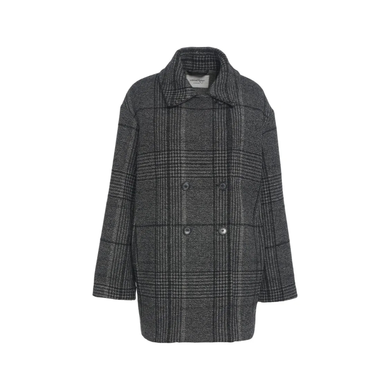 Ottod'ame Manteau d'hiver Double-Breasted Oversized Checkered Coat With Wide Grey