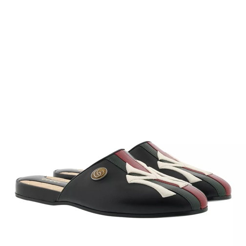 Gucci Slipper NY Yankees Patch Leather Black/Hibiscus Red Slip-in skor