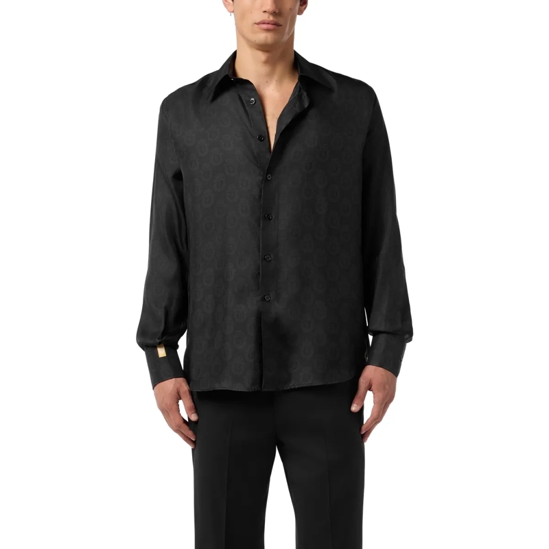 BILLIONAIRE Hemd Silk Gold Cut Shirt All-Over Crest schwarz(Image 3)