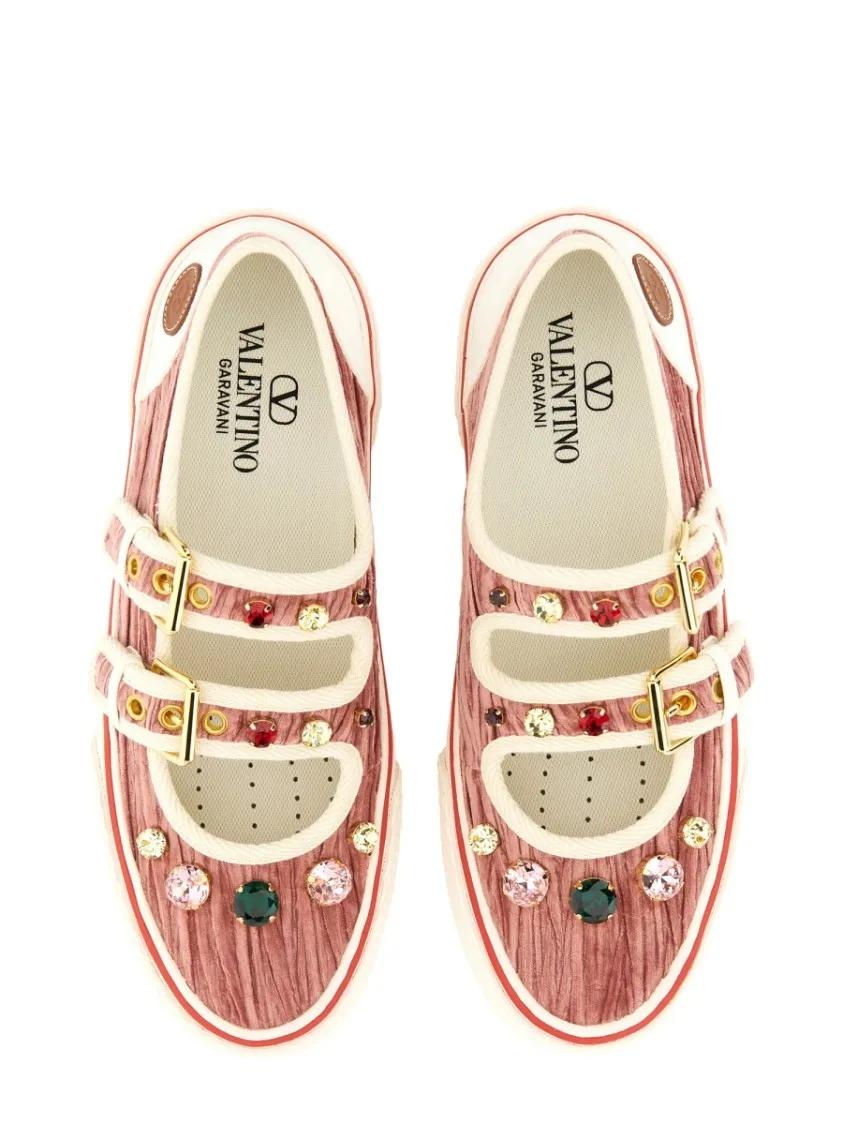Thumbnail - Valentino Garavani Low-Top Sneaker - Velvet "Dollyboard" Ballerina Sneaker - Gr. 40 (EU) - in Rosa - für Damen