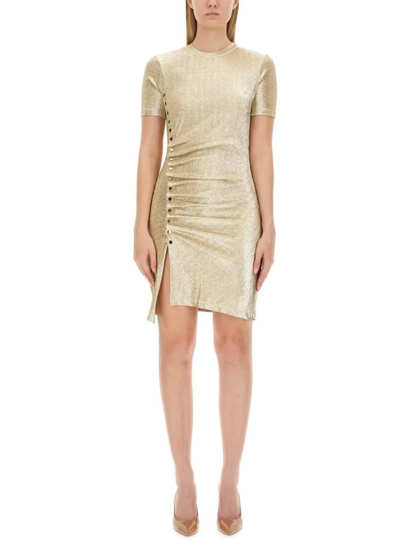 Paco Rabanne Lamine Dress Gold | Mini robes
