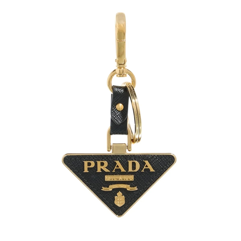 Prada Schlüsselanhänger Saffiano Metal Triangolo Nero / Gold