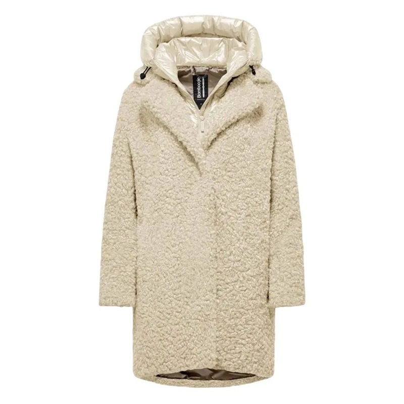 Bomboogie  Women's Beige Teddy-Effect Coat With Padded Hood Neutrals