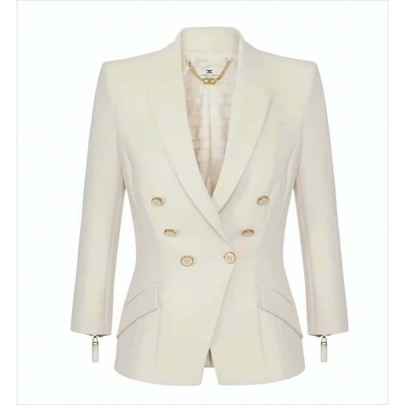 Elisabetta Franchi Blazer Double Crepe Jacket With Structured Shoulders White