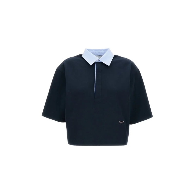 Stella McCartney T-shirt Piquet Polo Cropped T-Shirt Blue