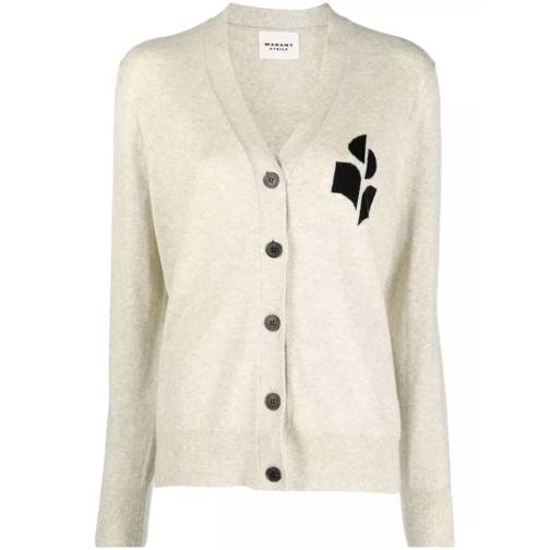 Etoile Isabel Marant Logo-Intarsia Knitted Knitwear Cardigan Neutrals 