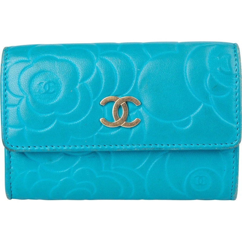 Chanel Geldbörse Chanel Bleu Camellia Leather Mini Wallet blau