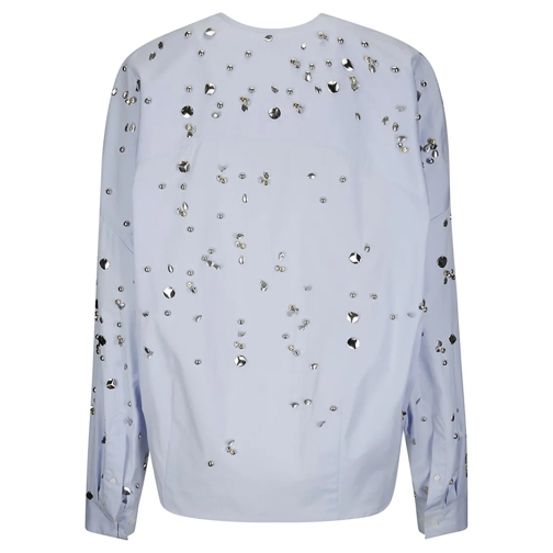 Dries Van Noten Chemisiers Cross Front Cotton Shirt Studded With Studs Blue (Image 2)