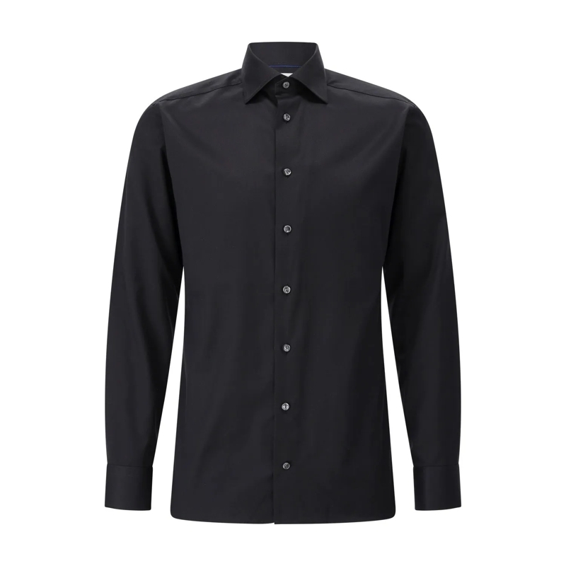 Eton Polo shirt Eton Solid Signature Twill Shirt Lange Mouw Overhe schwarz