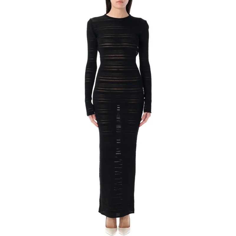 Andreadamo  Striped Sheer Knit Long Dress Black