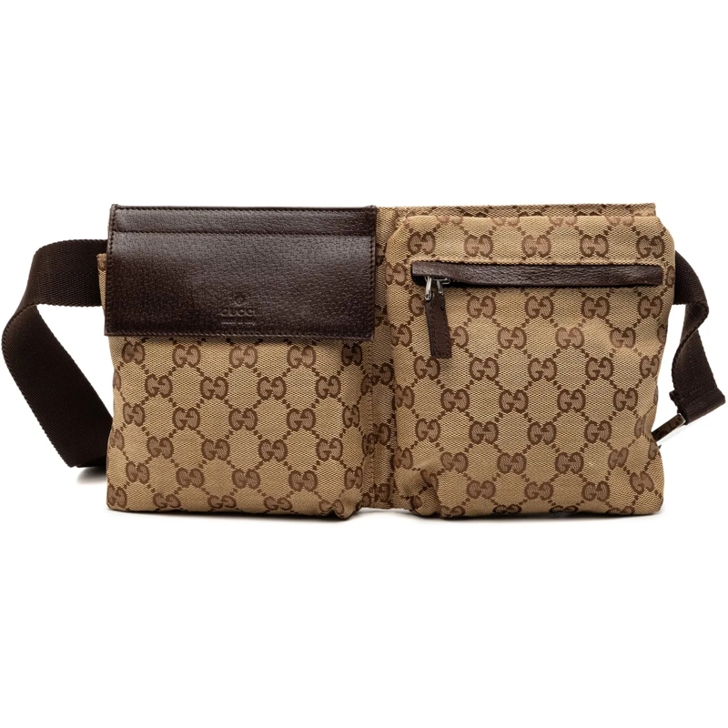 Gucci Gürteltasche GG Canvas Double Pocket Belt Bag braun