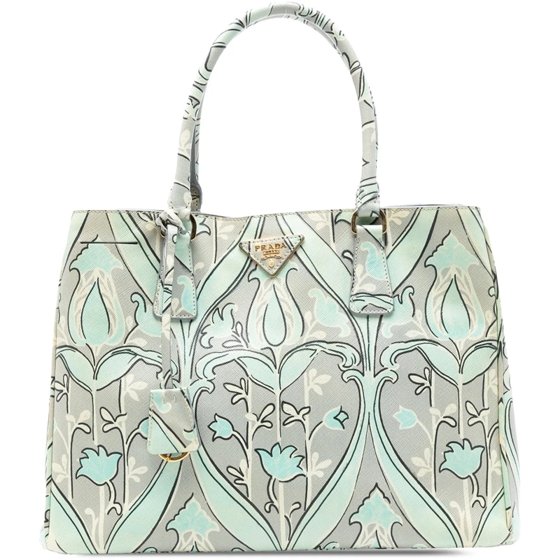 Prada Schultertasche Medium Saffiano Floral Print Galleria Satchel grün