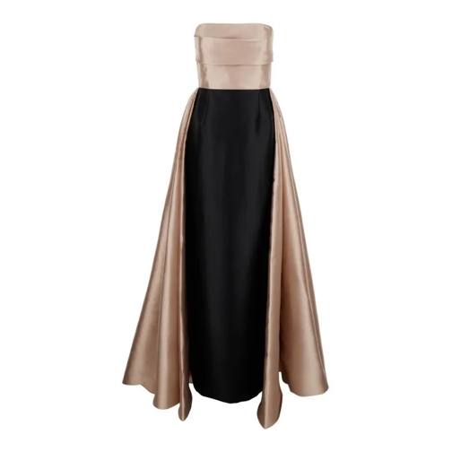 Solace London Tiffany' Long Beige And Black Dress With Pleated D Black 