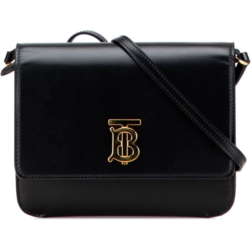 Burberry Schultertasche Mini Leather TB Monogram Flat Crossbody schwarz