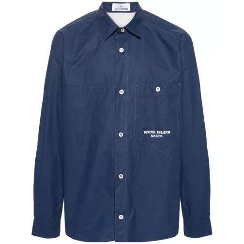 Stone Island Stripe-Detail Shirt Jacket Blue 