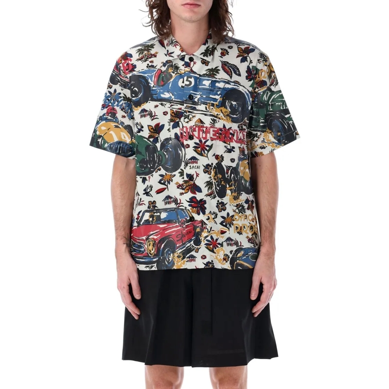 Sacai Hemd Car Race Tropical Print Bowling Shirt Multicolor