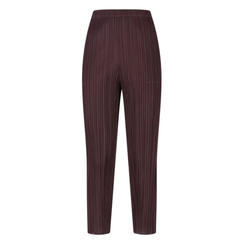 ISSEY MIYAKE PLEATS PLEASE  Pleated Brown Trousers With Cropped Cut Brown