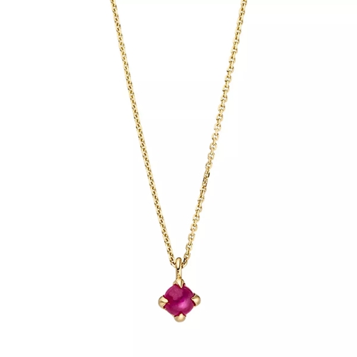 Leaf Necklace Cabouchon Ruby 14K Yellow Gold Short Necklace