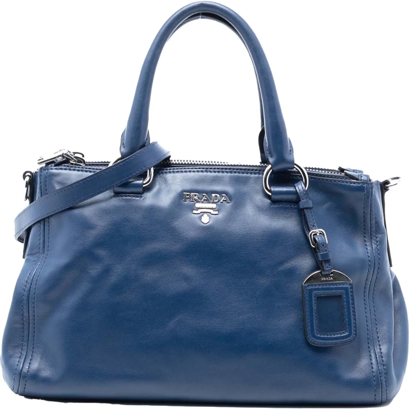 Prada Schultertasche Soft Calf Double Zip Satchel blau