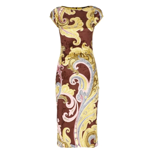 Etro Robes midi Velvet Dress Brown