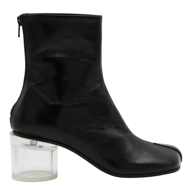 MM6 Maison Margiela Stiefel Split-Toe Black Leather Boots With Transparent Hee Black