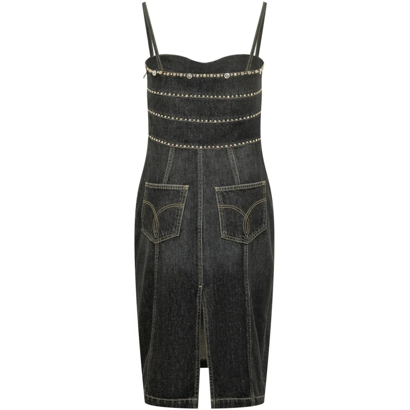 Versace Robe midi Abito Dress Denim Stone con Spalline e Applicazion dunkelgrau(Image 2)