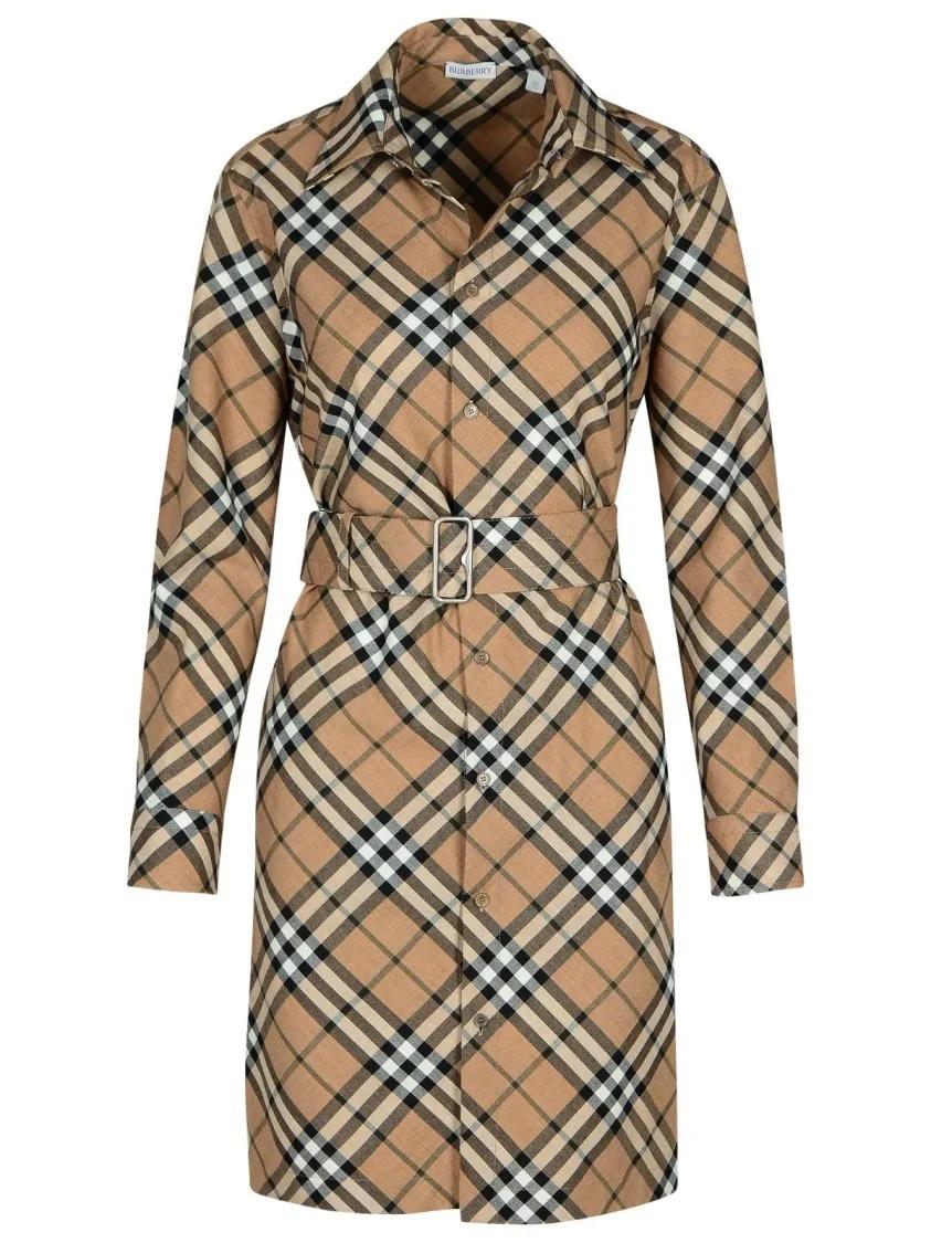 Burberry - Check%27 Dress In Beige Wool Blend - Größe 4 -