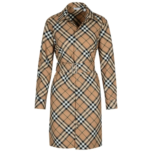 Burberry Check' Dress In Beige Wool Blend Neutrals Miniklänningar