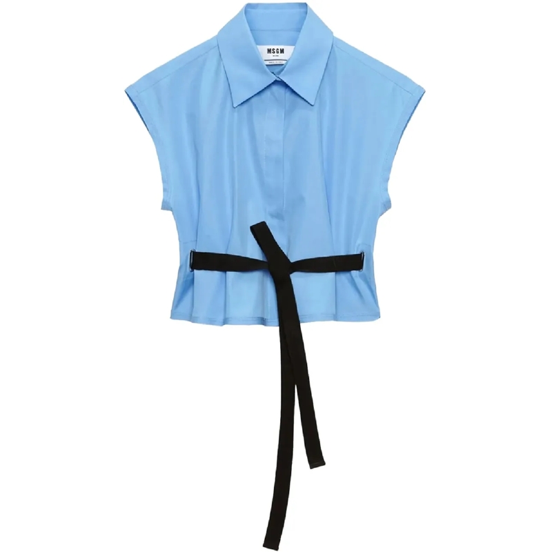 MSGM T-Shirt Cropped Shirt With Classic Collar Blue