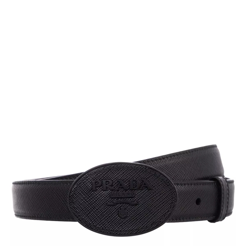 Prada Logo Belt Saffiano Leather Black/Silver Leather Belt