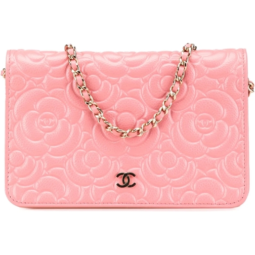 Chanel Porte-cartes 2019 CC Caviar Camellia Wallet On Chain rose