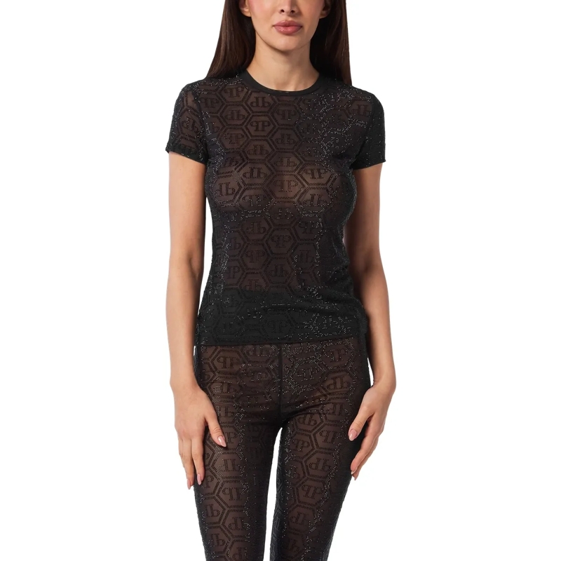 Philipp Plein T-Shirt T-Shirt Sexy Pure Monogram Mit Schmucksteinen schwarz(Image 3)