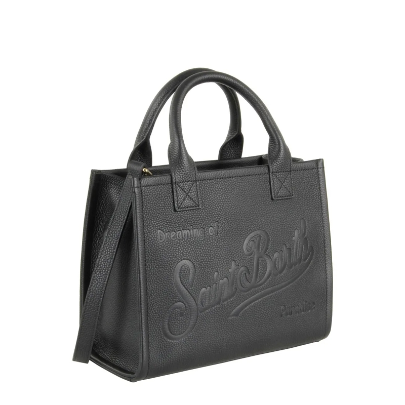 Mc2 Saint Barth Schultertasche Structured Textured Leather Midi Shoulder Bag Black