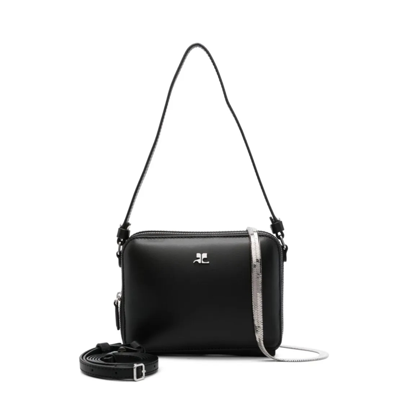 Courrèges Schultertasche Smooth-Grain Leather Bag With Chain-Link Handle Black
