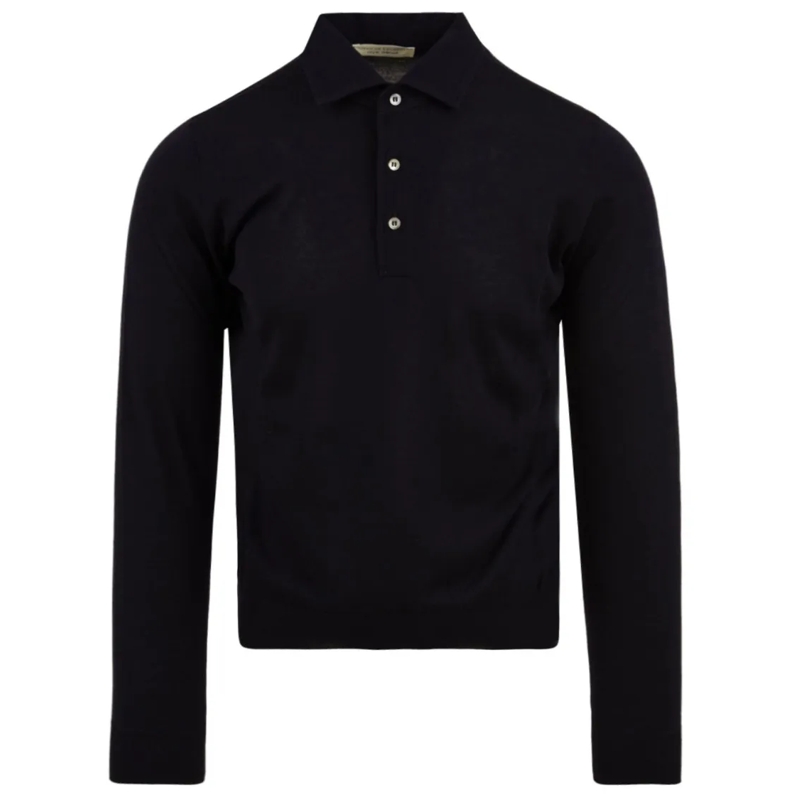FILIPPO DE LAURENTIIS Polo Refined Navy Merino Wool Polo Shirt Black