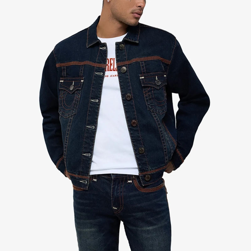 True Religion Jeansjacke - Jeansjacke- Brusttaschen- Farbige Ziernähte-  blau(Image 6)