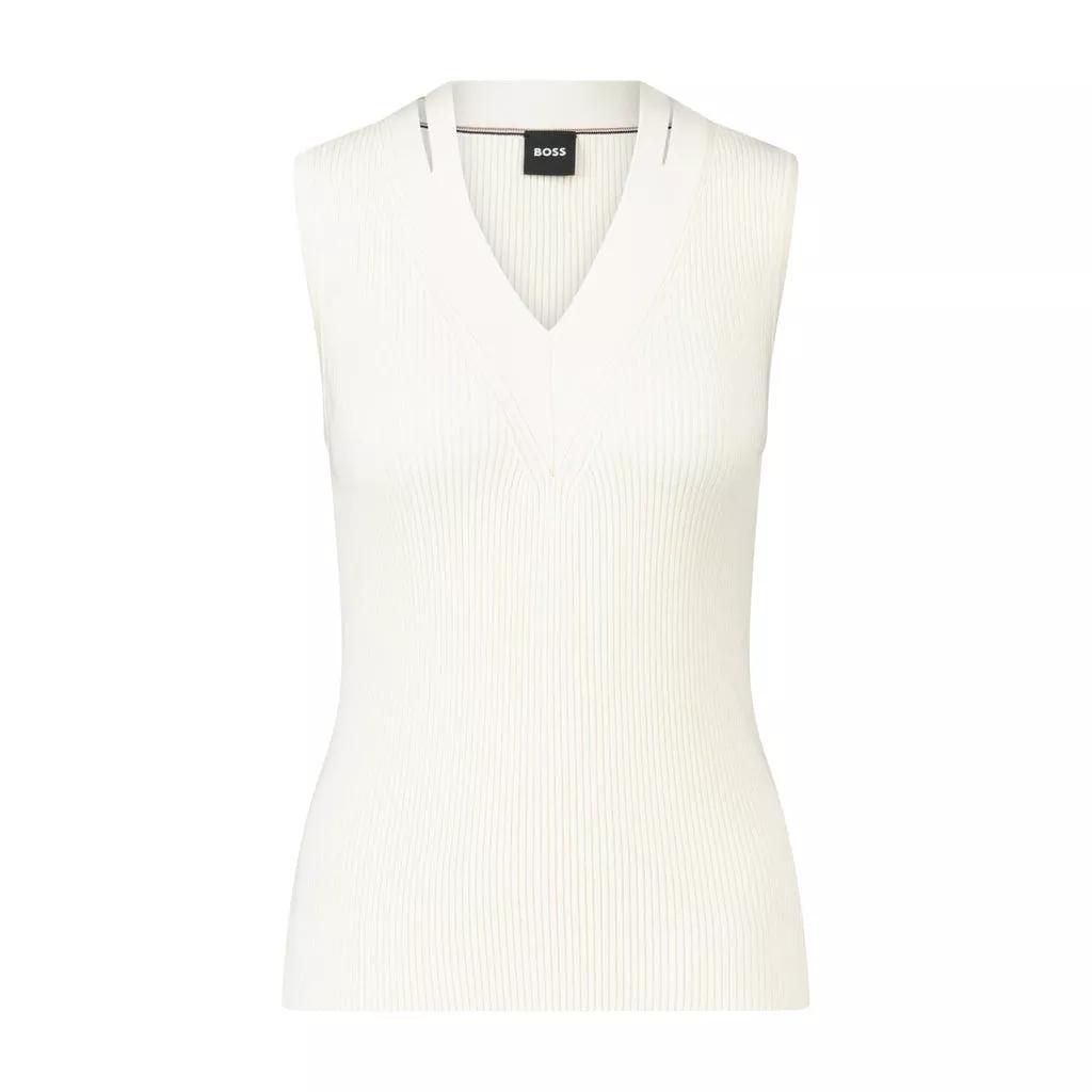 Boss - Geripptes Top Fality mit Cut-Outs - Größe XL - white