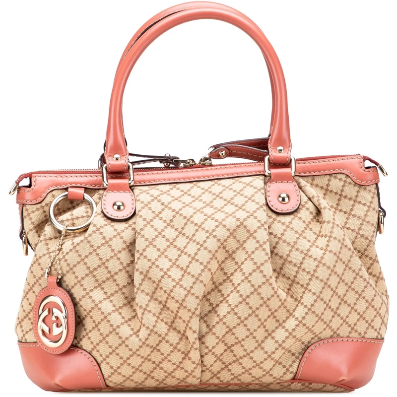 Gucci Schultertasche Diamante Canvas Sukey Satchel braun