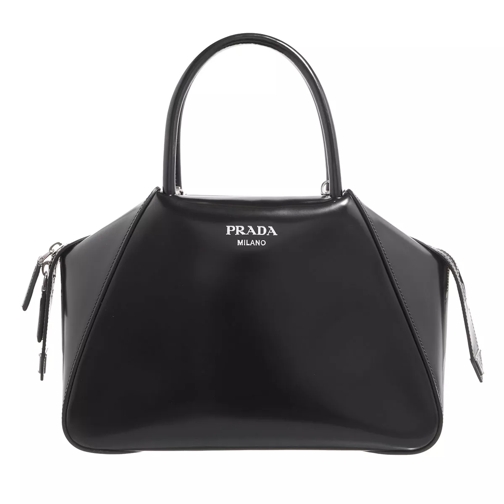 Prada Small Logo Handle Bag Leather Black Rymlig shoppingväska