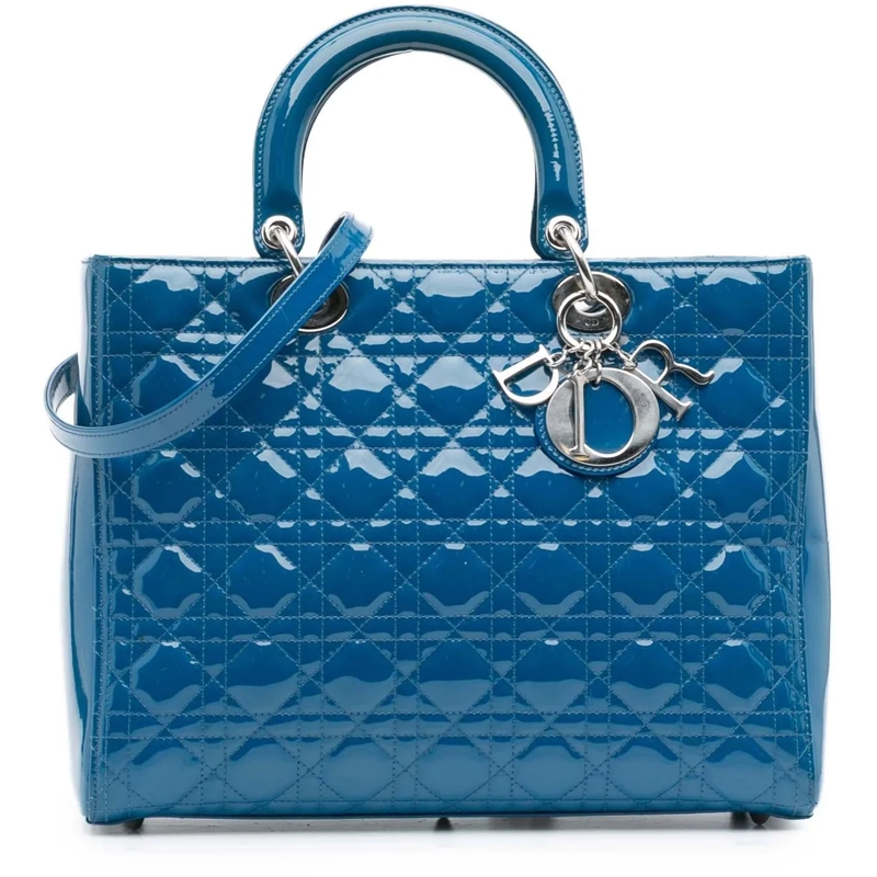 Christian Dior Schultertasche Large Patent Cannage Lady Dior blau