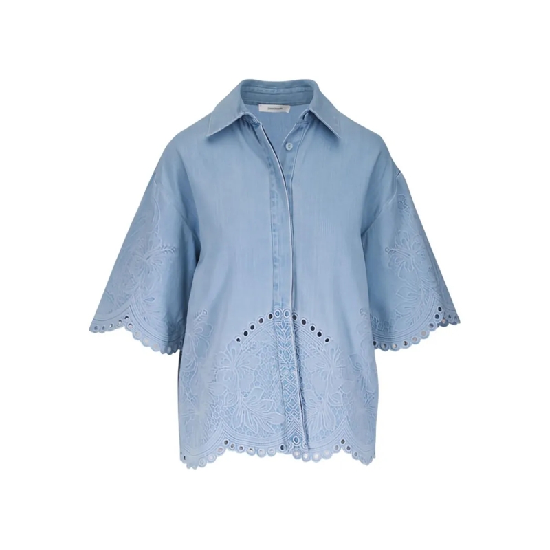 Zimmermann Hemd Light Blue Embroidered Shirt With Elbow-Length Sle Blue