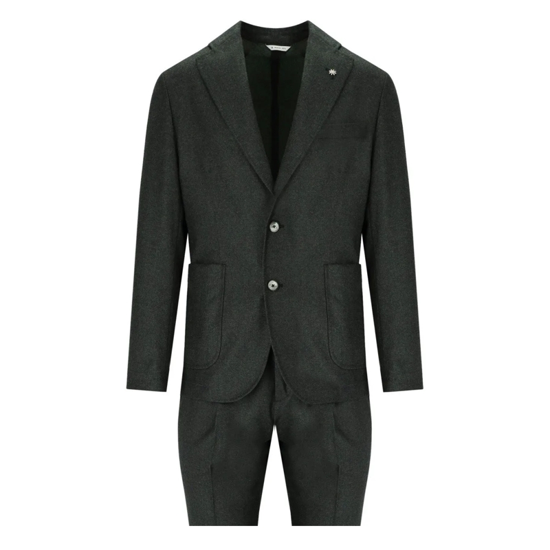 Manuel Ritz Anzugshose MANUEL RITZ MELANGEGRÜNER EINREIHIGER ANZUG grün