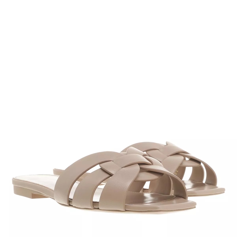Saint Laurent Slides Tribute Flat Mules Leather Dark Beige
