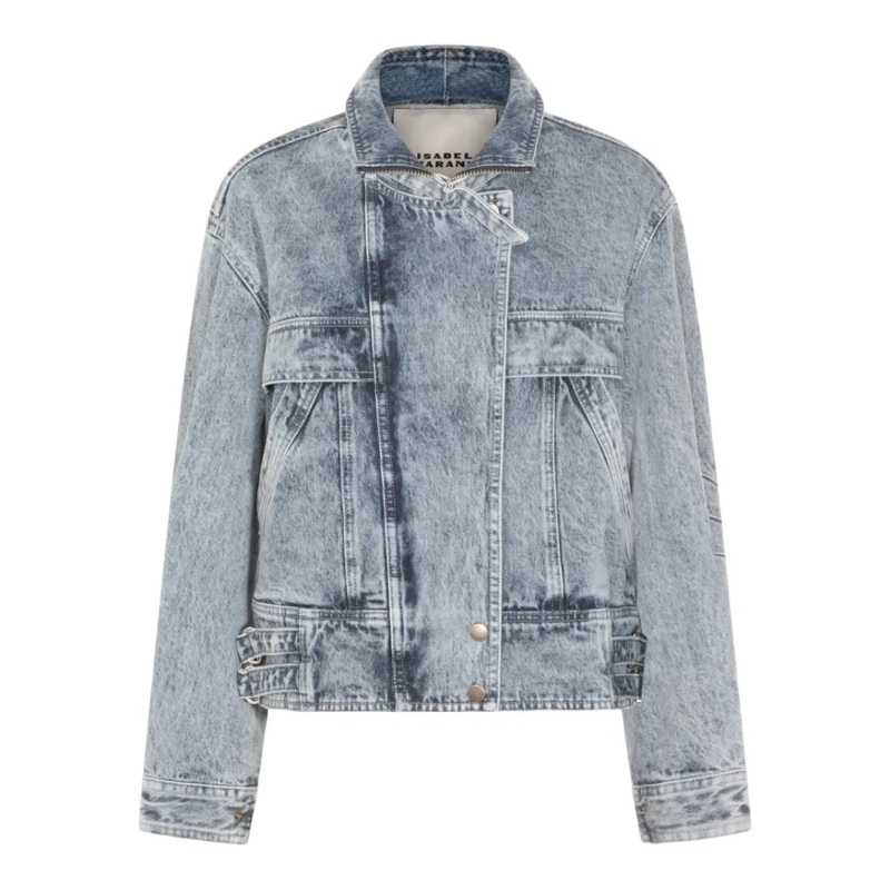 Etoile Isabel Marant Spijkerjasje Acid-Wash Denim Jacket With High Collar Grey