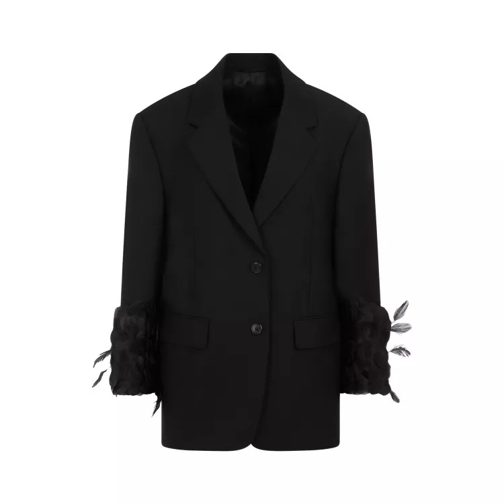 Prada Black Single-Breasted Wool Jacket With Feather Tri Black 