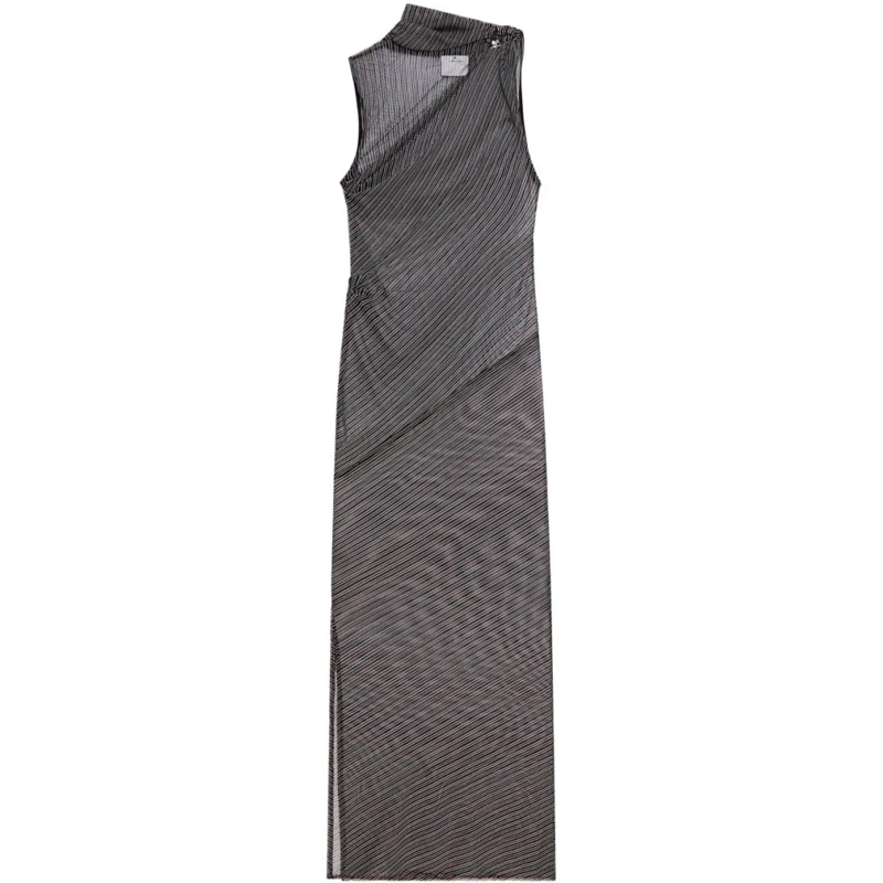 Courrèges Midi-jurk Midi Dress With Sheer Diagonal Stripe Grey