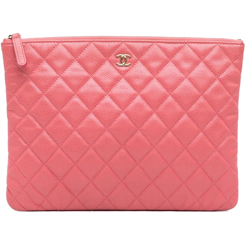 Chanel Pochette Medium Quilted Caviar O Case Clutch rose
