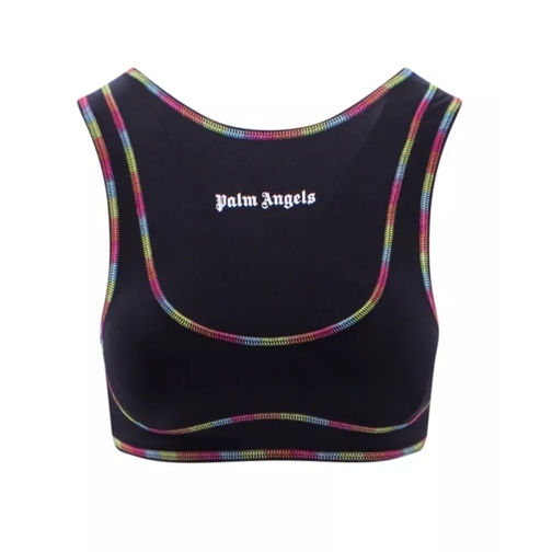 Palm Angels Stretch Nylon Top With Multicolor Stitchings Black Hauts décontractés