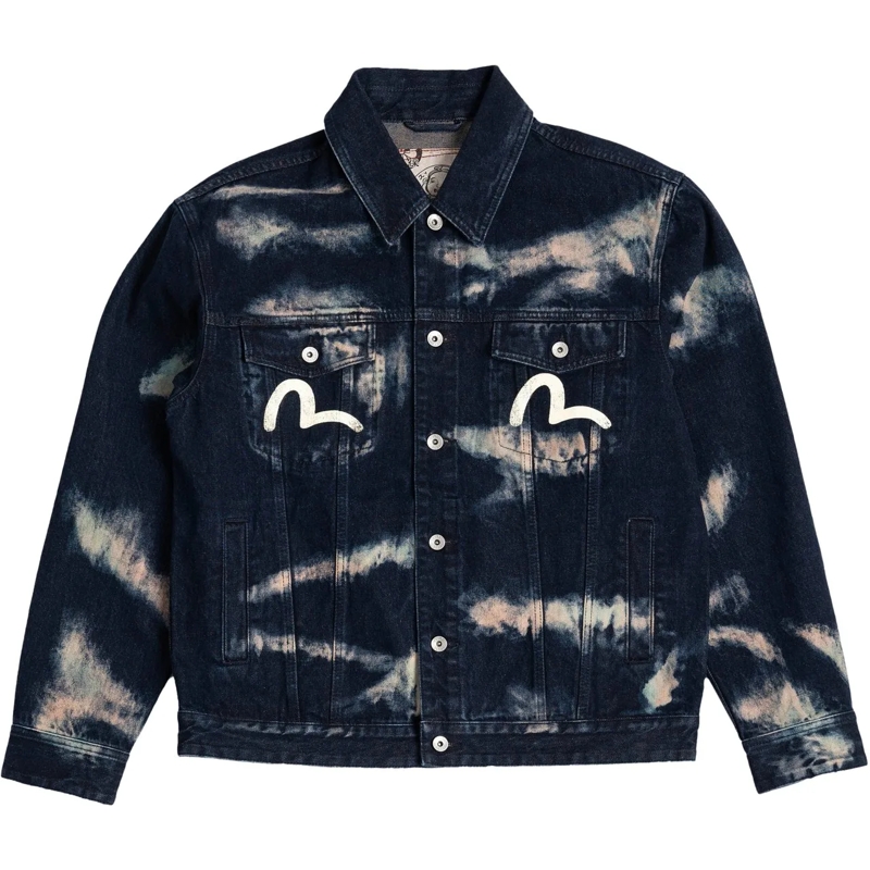 EVISU Daunenjacke Giacca Tie-Dye Printed Seagull Denim Indigo mehrfarbig
